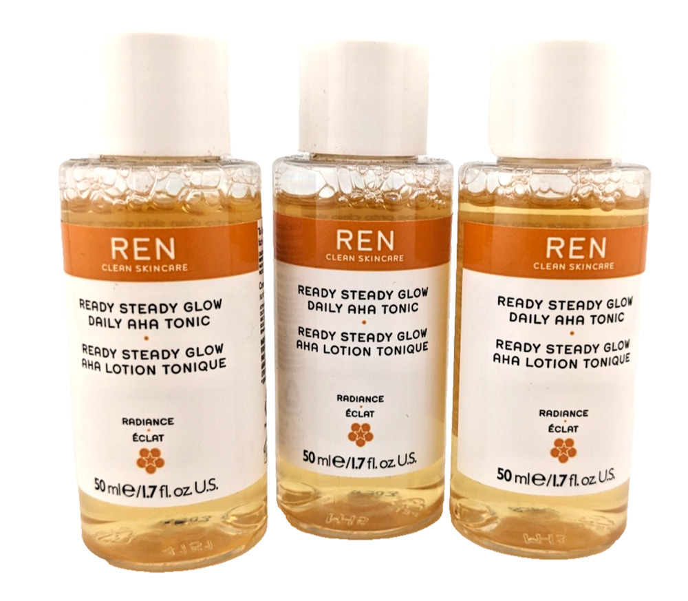(Lot of 3) REN Ready Steady Glow Daily AHA Tonic 1.7oz/50ml each DISCONTINUED